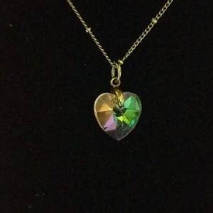 Iridescent Pink Glass Heart necklace 18 in.chain